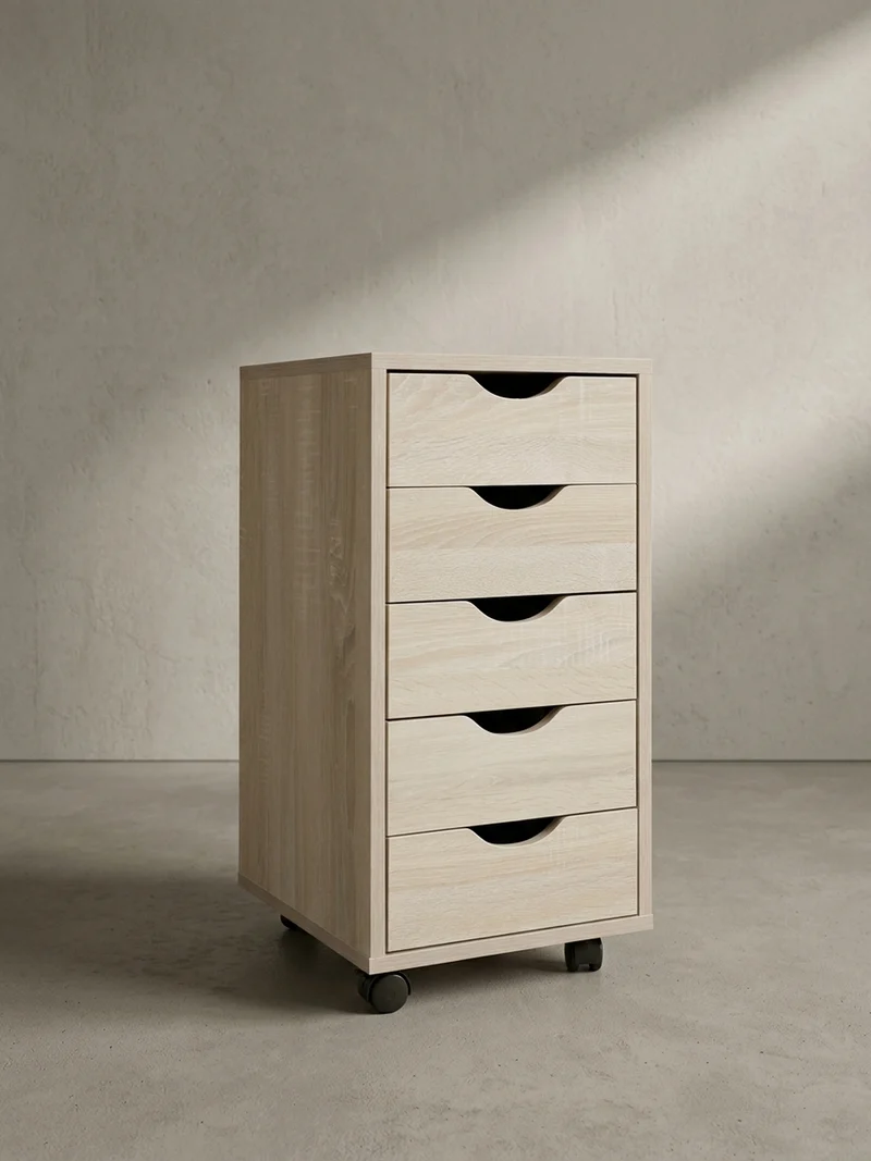 Rollcontainer – MDF-Holz, Sonoma, 5 Schubladen, Rollen, für Büro oder Wohnzimmer