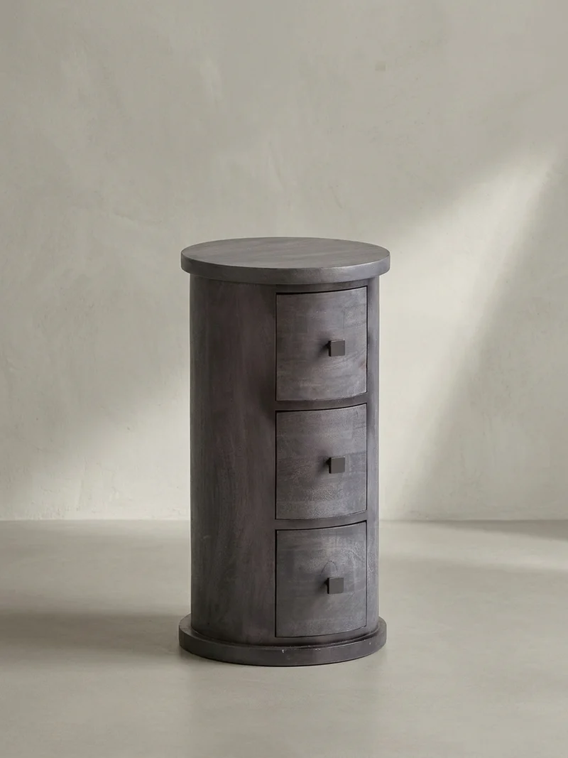Sideboard – Mango Massivholz, 34x65x34 cm, 3 Schubladen, schmal, schwarz