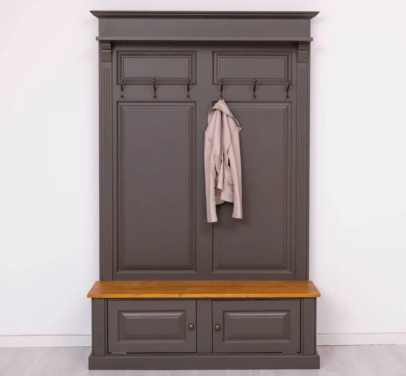 Garderobe aus Massivholz mit 6 Haken und 2 Staufächern - Holzkontrast