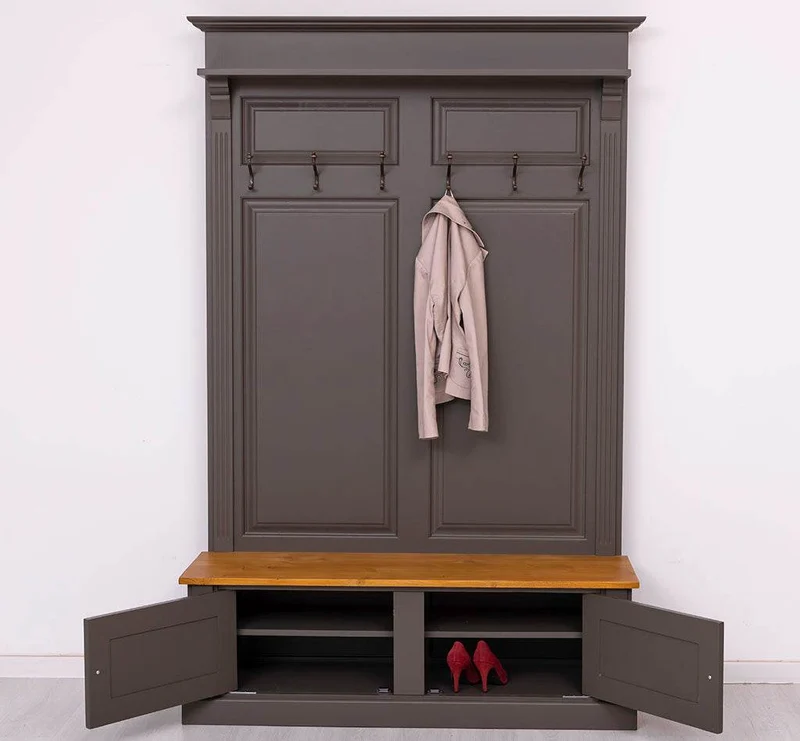 Garderobe aus Massivholz mit 6 Haken und 2 Staufächern - Holzkontrast