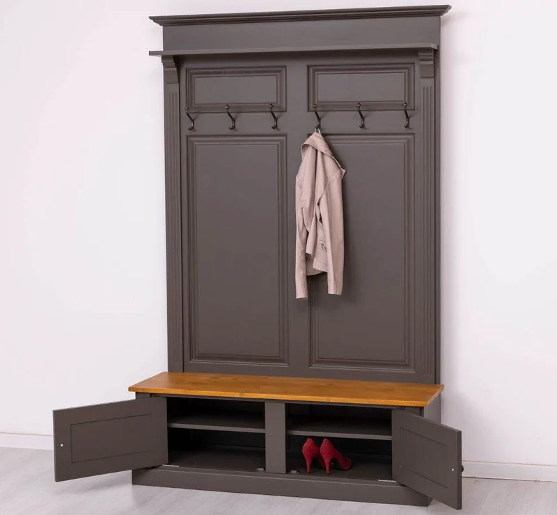 Garderobe aus Massivholz mit 6 Haken und 2 Staufächern - Holzkontrast