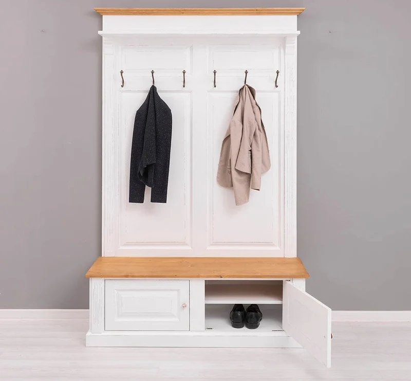 Garderobe aus Massivholz mit 6 Haken und 2 Staufächern - Holzkontrast