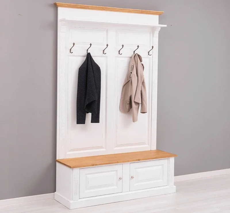 Garderobe aus Massivholz mit 6 Haken und 2 Staufächern - Holzkontrast