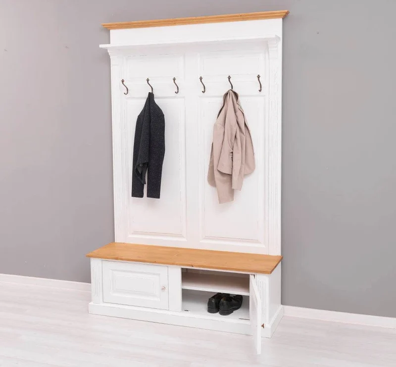 Garderobe aus Massivholz mit 6 Haken und 2 Staufächern - Holzkontrast