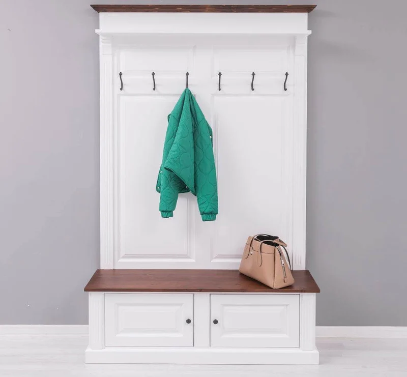 Garderobe aus Massivholz mit 6 Haken und 2 Staufächern - Holzkontrast
