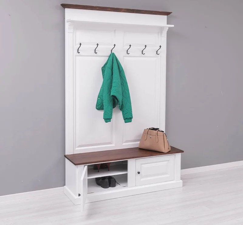 Garderobe aus Massivholz mit 6 Haken und 2 Staufächern - Holzkontrast