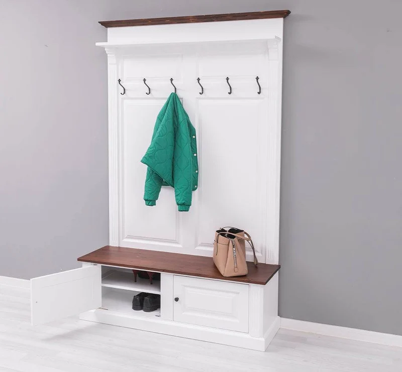 Garderobe aus Massivholz mit 6 Haken und 2 Staufächern - Holzkontrast