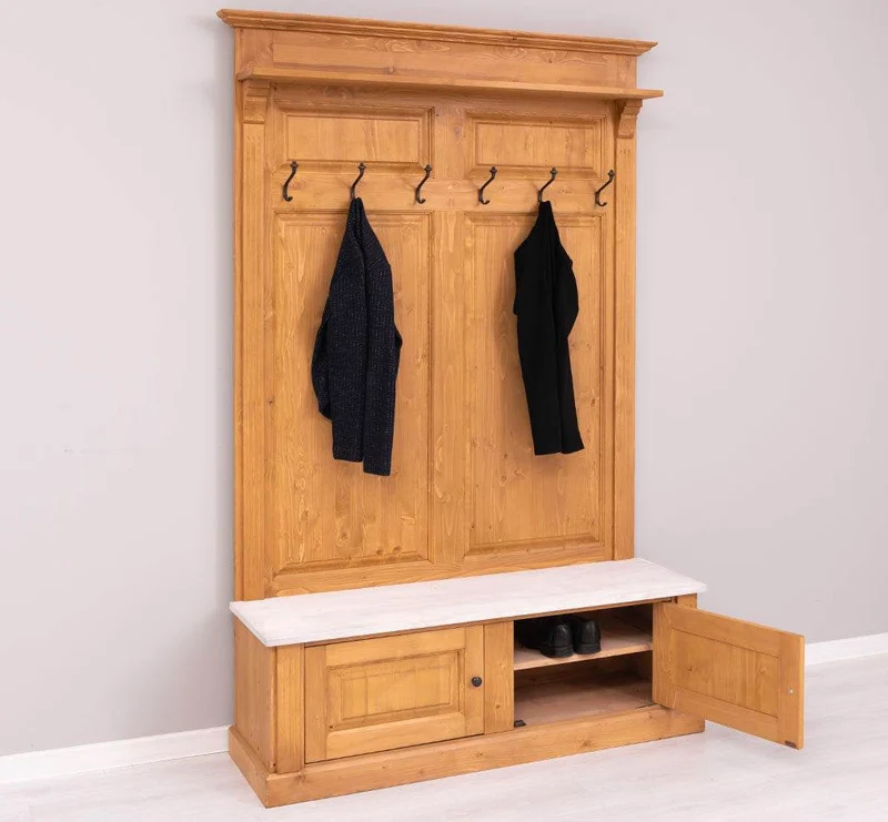 Garderobe aus Massivholz mit 6 Haken und 2 Staufächern - Holzkontrast