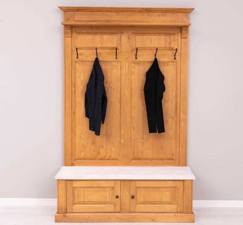 Garderobe aus Massivholz mit 6 Haken und 2 Staufächern - Holzkontrast