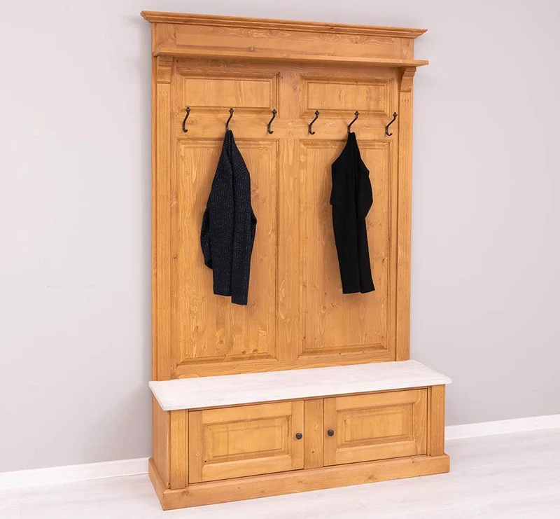 Garderobe aus Massivholz mit 6 Haken und 2 Staufächern - Holzkontrast
