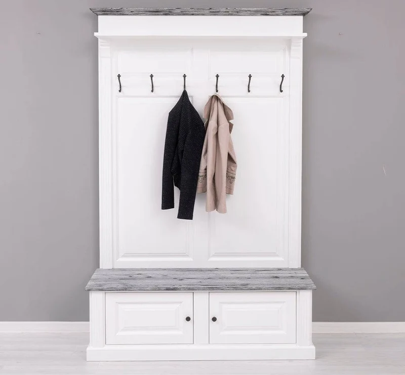 Garderobe aus Massivholz mit 6 Haken und 2 Staufächern - Holzkontrast