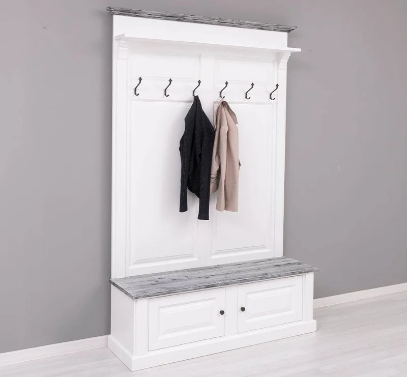 Garderobe aus Massivholz mit 6 Haken und 2 Staufächern - Holzkontrast