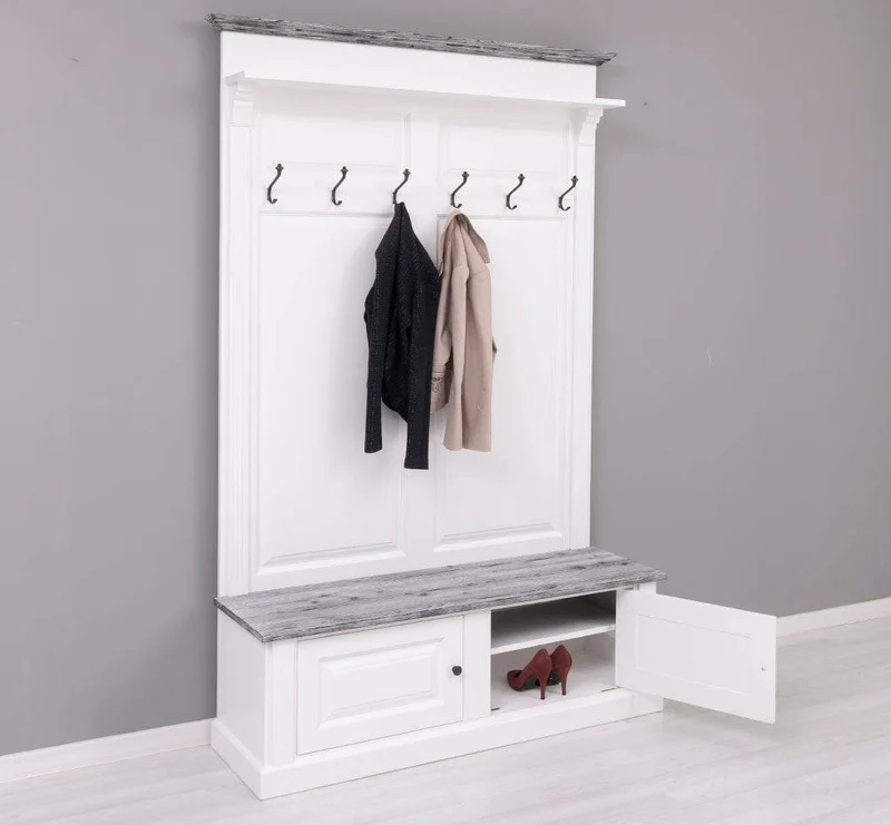 Garderobe aus Massivholz mit 6 Haken und 2 Staufächern - Holzkontrast