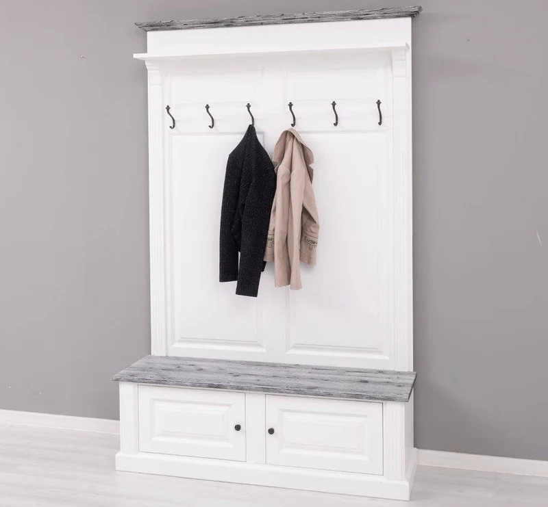 Garderobe aus Massivholz mit 6 Haken und 2 Staufächern - Holzkontrast