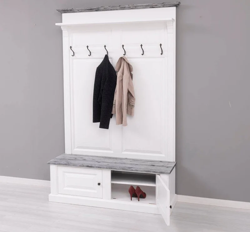 Garderobe aus Massivholz mit 6 Haken und 2 Staufächern - Holzkontrast