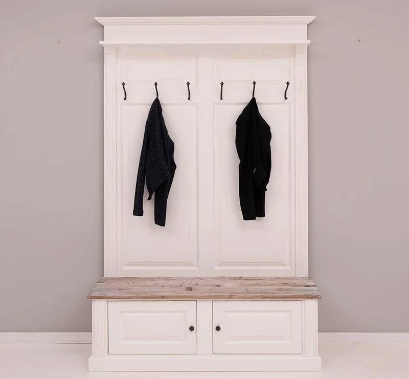 Garderobe aus Massivholz mit 6 Haken und 2 Staufächern - Holzkontrast