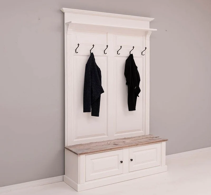 Garderobe aus Massivholz mit 6 Haken und 2 Staufächern - Holzkontrast
