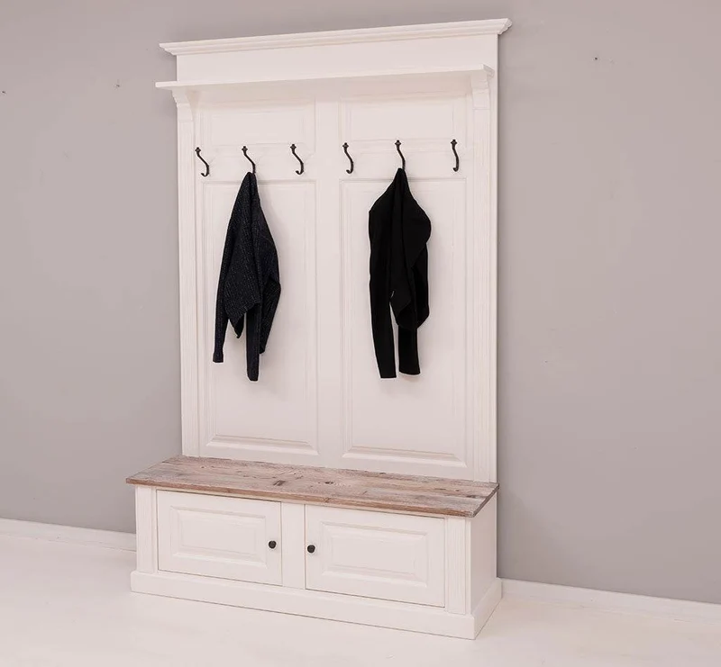 Garderobe aus Massivholz mit 6 Haken und 2 Staufächern - Holzkontrast