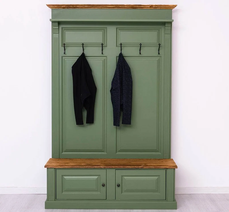 Garderobe aus Massivholz mit 6 Haken und 2 Staufächern - Holzkontrast
