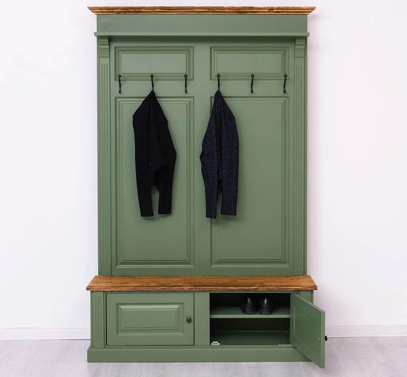 Garderobe aus Massivholz mit 6 Haken und 2 Staufächern - Holzkontrast