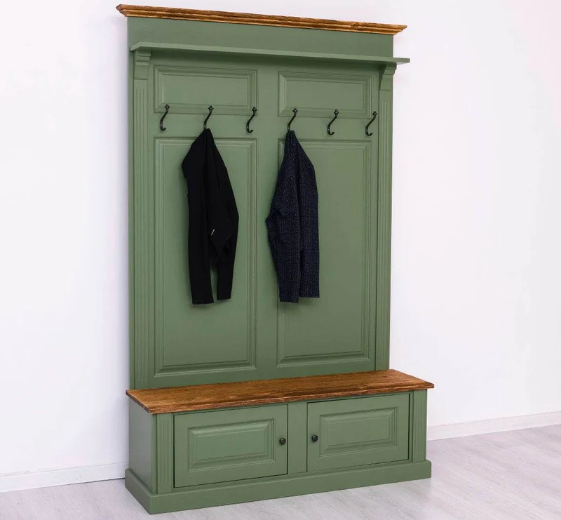 Garderobe aus Massivholz mit 6 Haken und 2 Staufächern - Holzkontrast