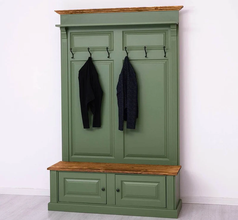 Garderobe aus Massivholz mit 6 Haken und 2 Staufächern - Holzkontrast
