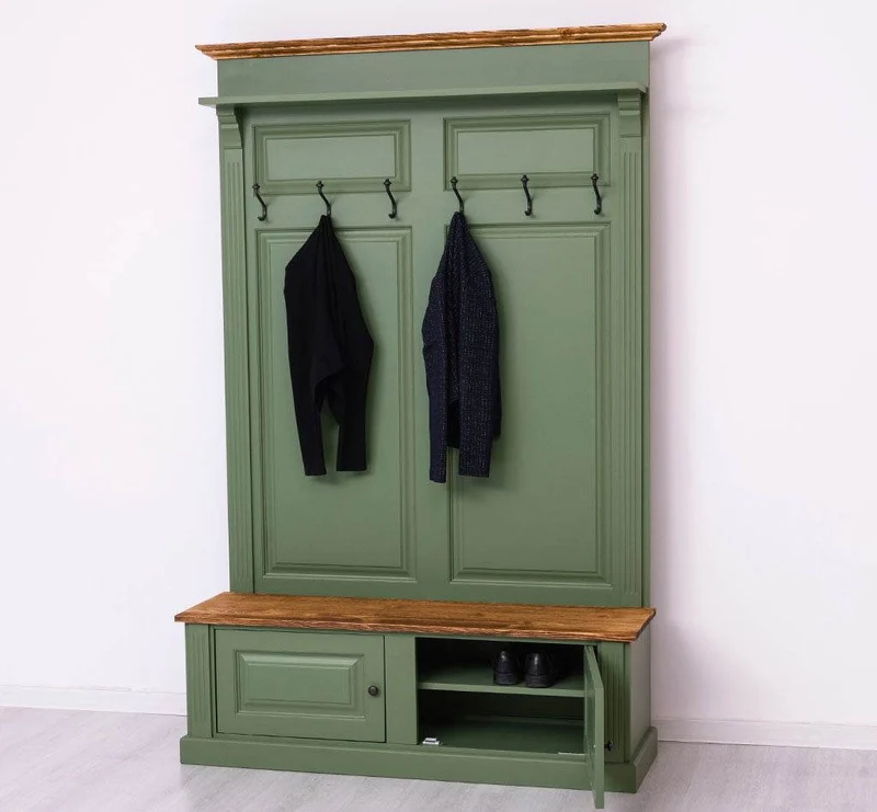 Garderobe aus Massivholz mit 6 Haken und 2 Staufächern - Holzkontrast