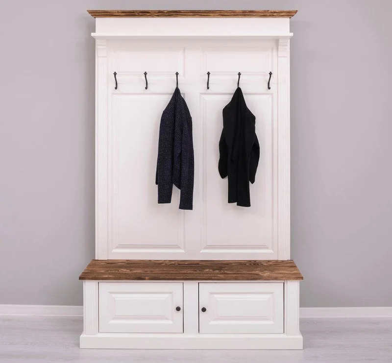 Garderobe aus Massivholz mit 6 Haken und 2 Staufächern - Holzkontrast