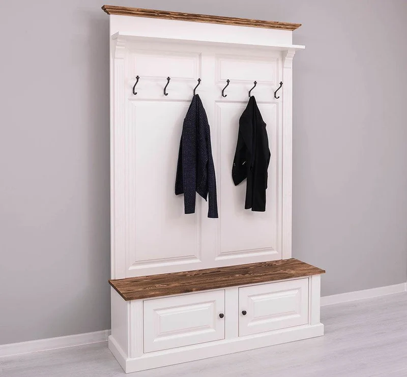 Garderobe aus Massivholz mit 6 Haken und 2 Staufächern - Holzkontrast