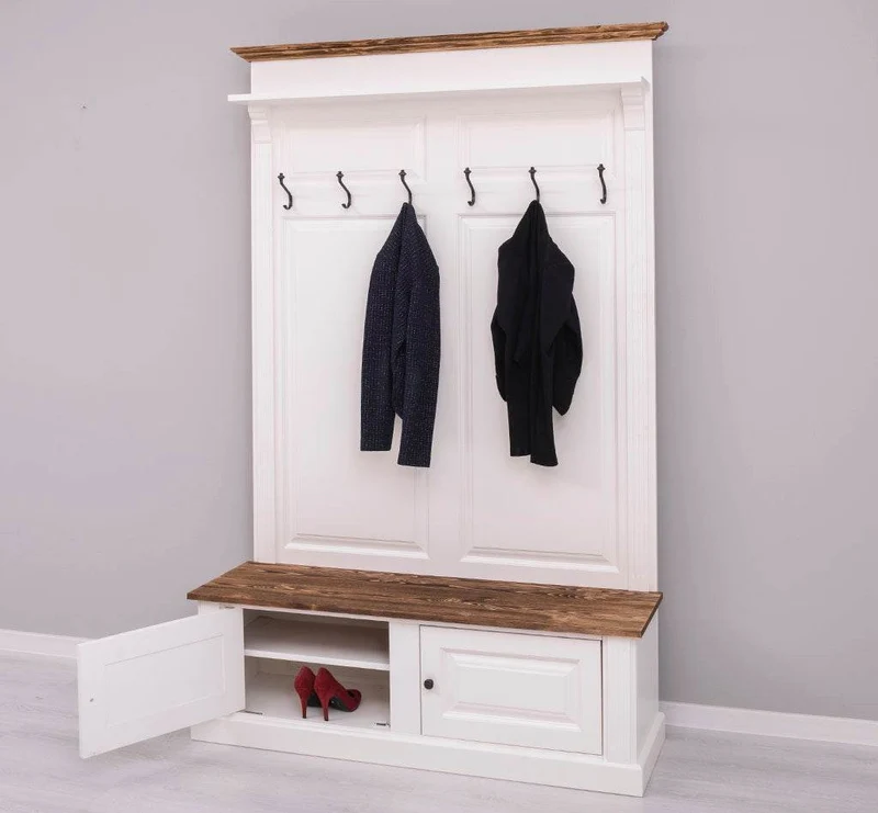 Garderobe aus Massivholz mit 6 Haken und 2 Staufächern - Holzkontrast