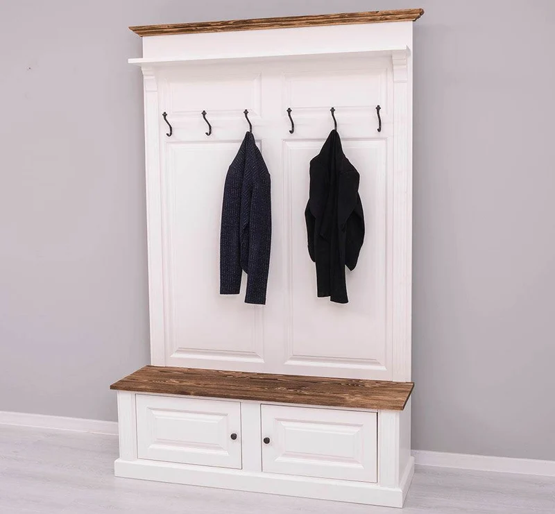 Garderobe aus Massivholz mit 6 Haken und 2 Staufächern - Holzkontrast