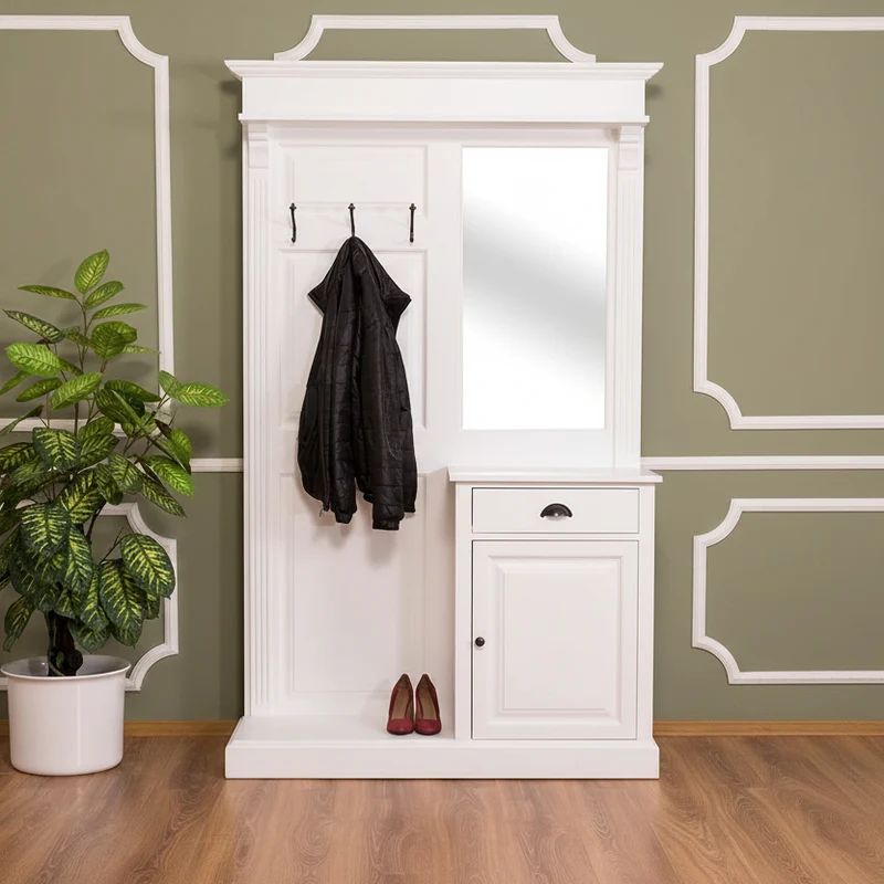 Garderobe aus Massivholz mit Spiegel und Schrankablage