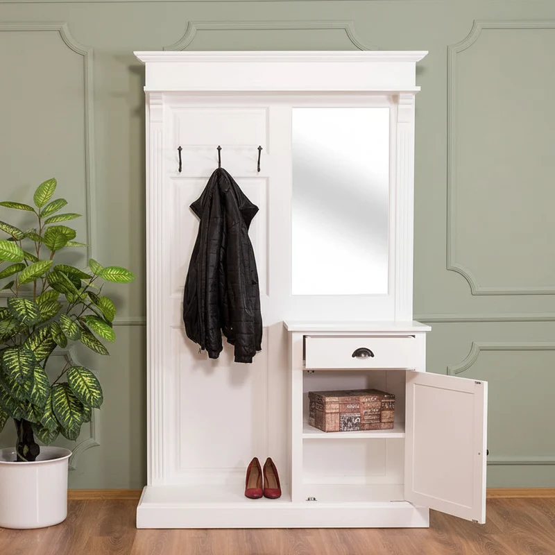 Garderobe aus Massivholz mit Spiegel und Schrankablage