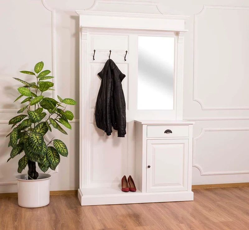 Garderobe aus Massivholz mit Spiegel und Schrankablage