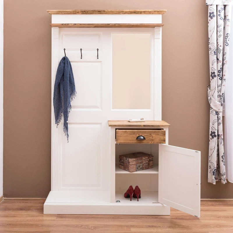 Garderobe aus Massivholz mit Spiegel und Schrankablage