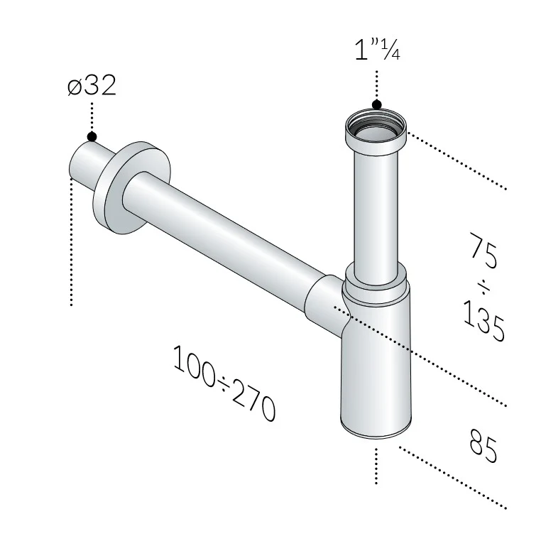Verstellbar Siphon in Chrom Ø32 mm - Hampton
