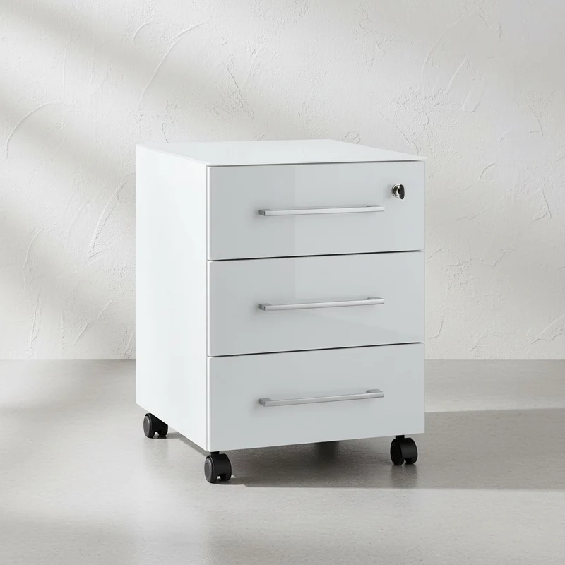 Rollcontainer 40x50x55 cm | Glasfront Soft-Close Abschließbar