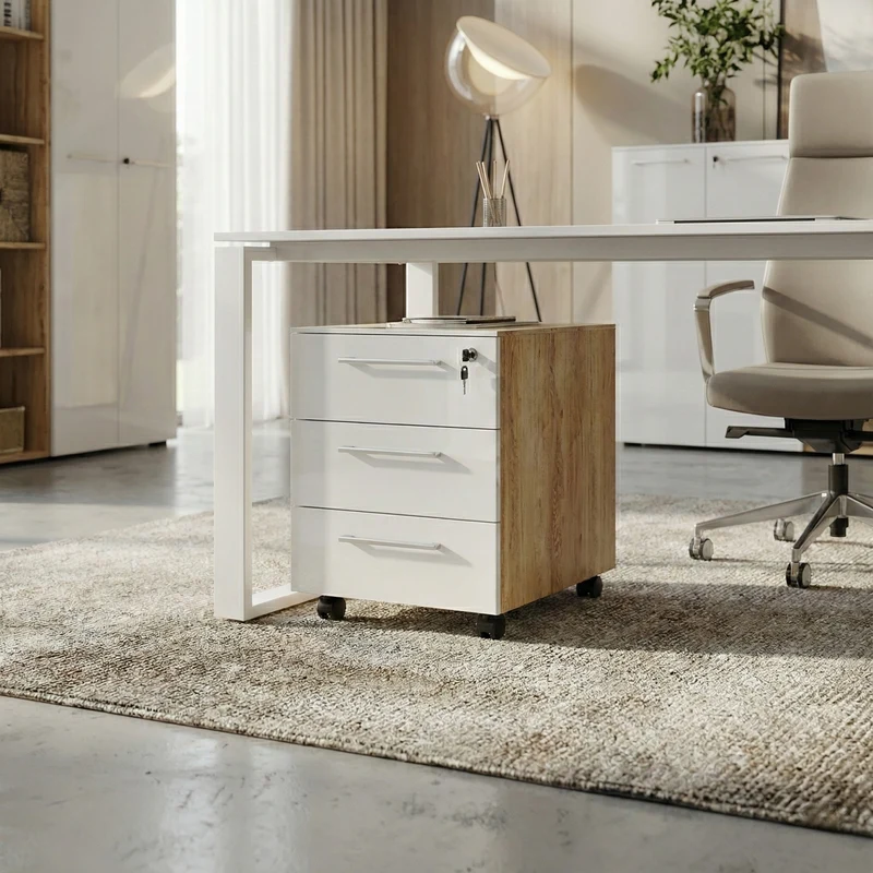 Rollcontainer 40x50x55 cm | Glasfront Soft-Close Abschließbar