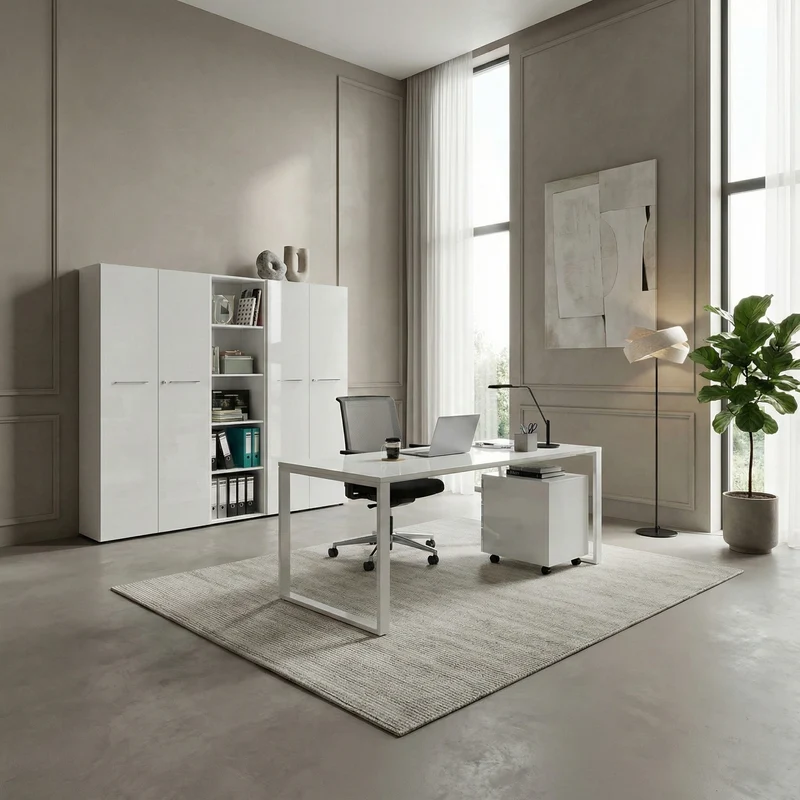 Rollcontainer 40x50x55 cm | Glasfront Soft-Close Abschließbar