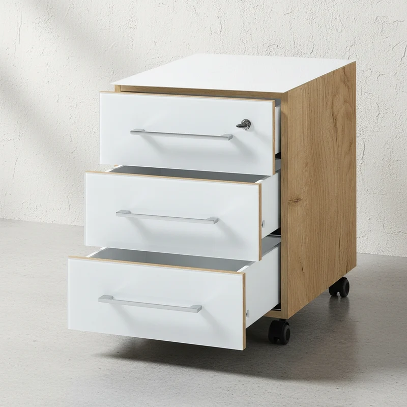 Rollcontainer 40x50x55 cm | Glasfront Soft-Close Abschließbar