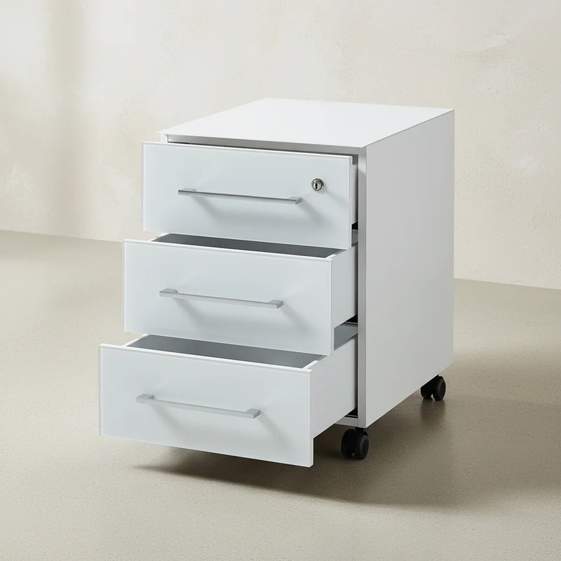 Rollcontainer 40x50x55 cm | Glasfront Soft-Close Abschließbar