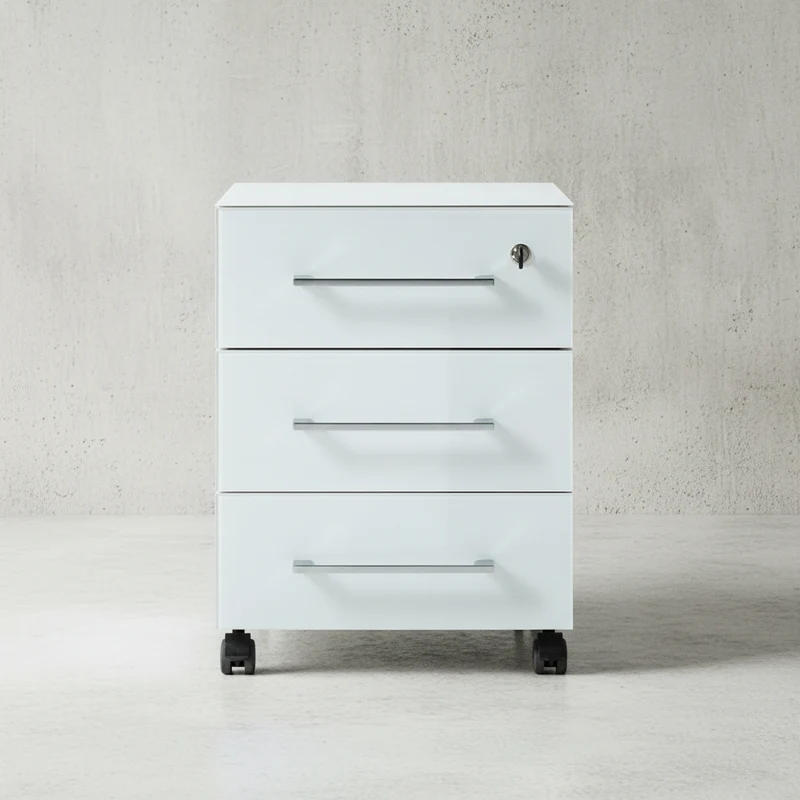 Rollcontainer 40x50x55 cm | Glasfront Soft-Close Abschließbar