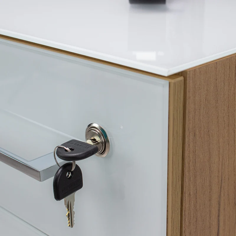 Rollcontainer 40x50x55 cm | Glasfront Soft-Close Abschließbar