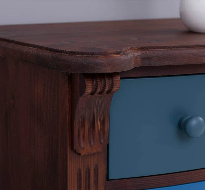 Geschwungene Landhauskommode aus Massivholz mit 6 Schubladen