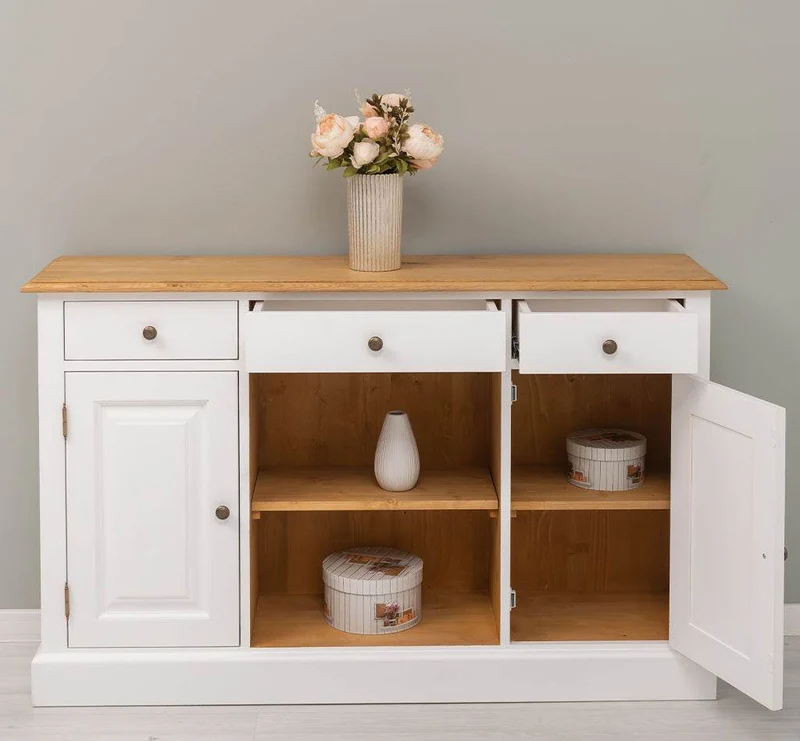 Massives Landhaus Sideboard mit 3 Schubladen & 2 Schränken