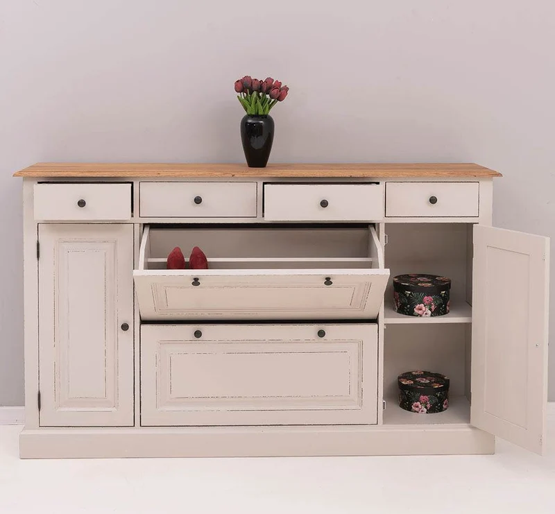 Landhauskommode | Schuhschrank aus Massivholz mit Kippfächern - Eichentop