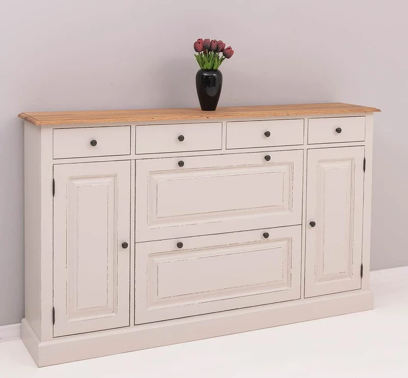 Landhauskommode | Schuhschrank aus Massivholz mit Kippfächern - Eichentop