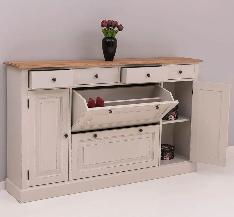 Landhauskommode | Schuhschrank aus Massivholz mit Kippfächern - Eichentop