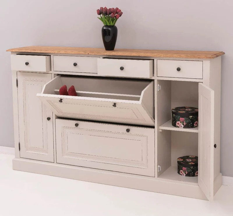 Landhauskommode | Schuhschrank aus Massivholz mit Kippfächern - Eichentop