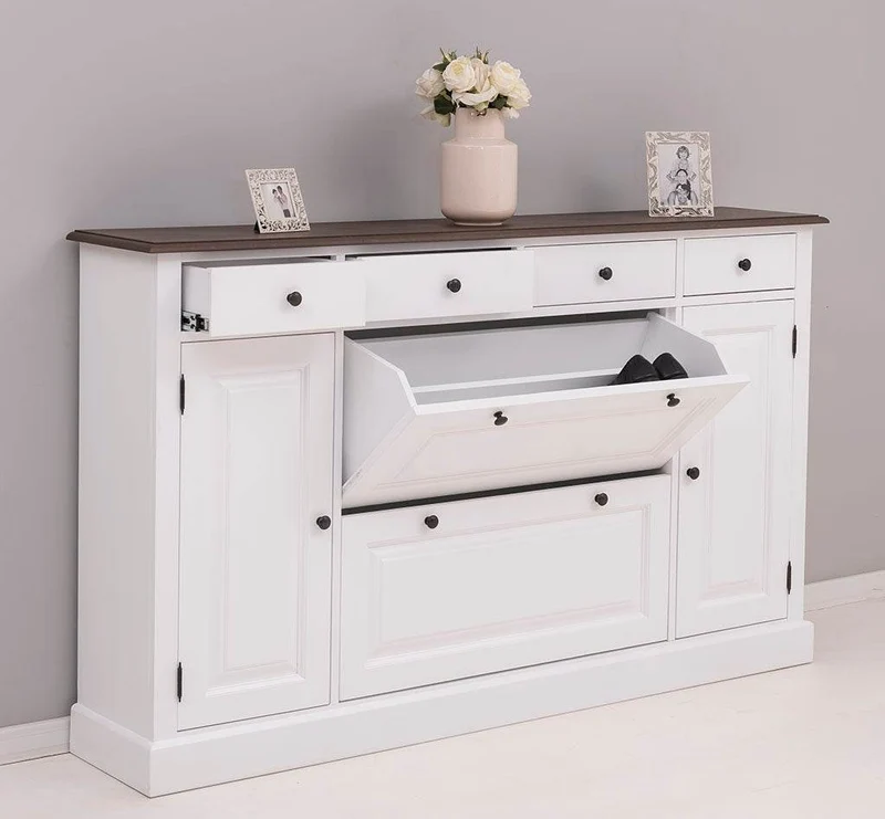 Landhauskommode | Schuhschrank aus Massivholz mit Kippfächern - Eichentop